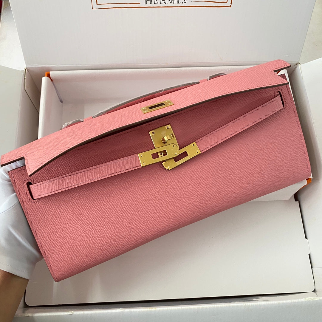 HM KELLY CUT 31 ROSE PASTEL CUIR EPSOM QUINCAILLERIE DORÉ 229065