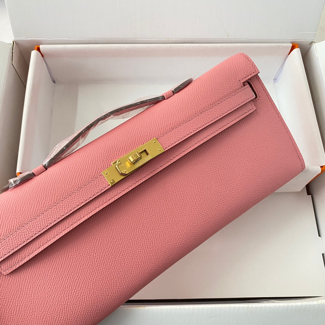 HM KELLY CUT 31 ROSE PASTEL CUIR EPSOM QUINCAILLERIE DORÉ 229065