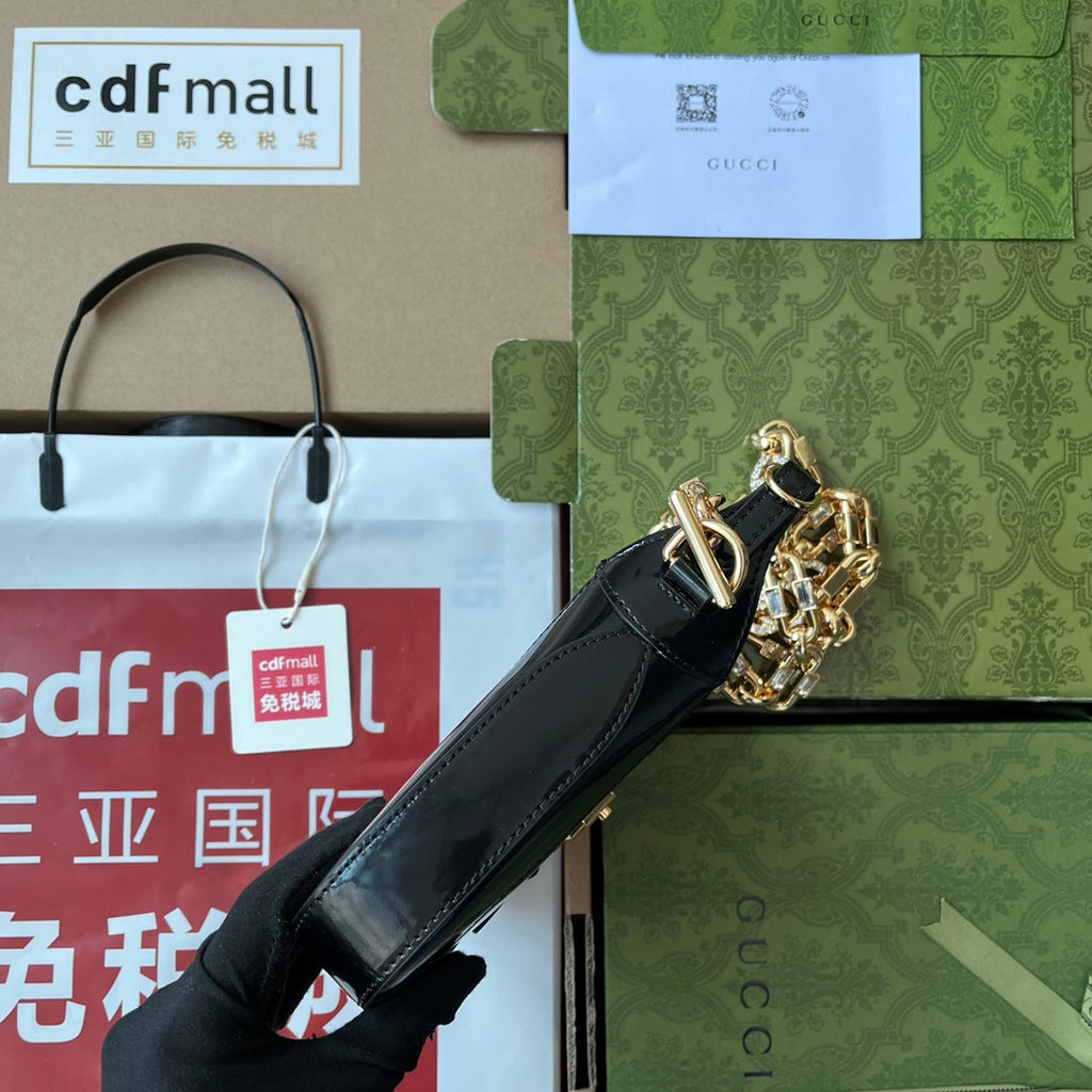 GG JACKIE MINI 19CM EN CUIR DE VEAU NOIR AVEC CHAÎNE