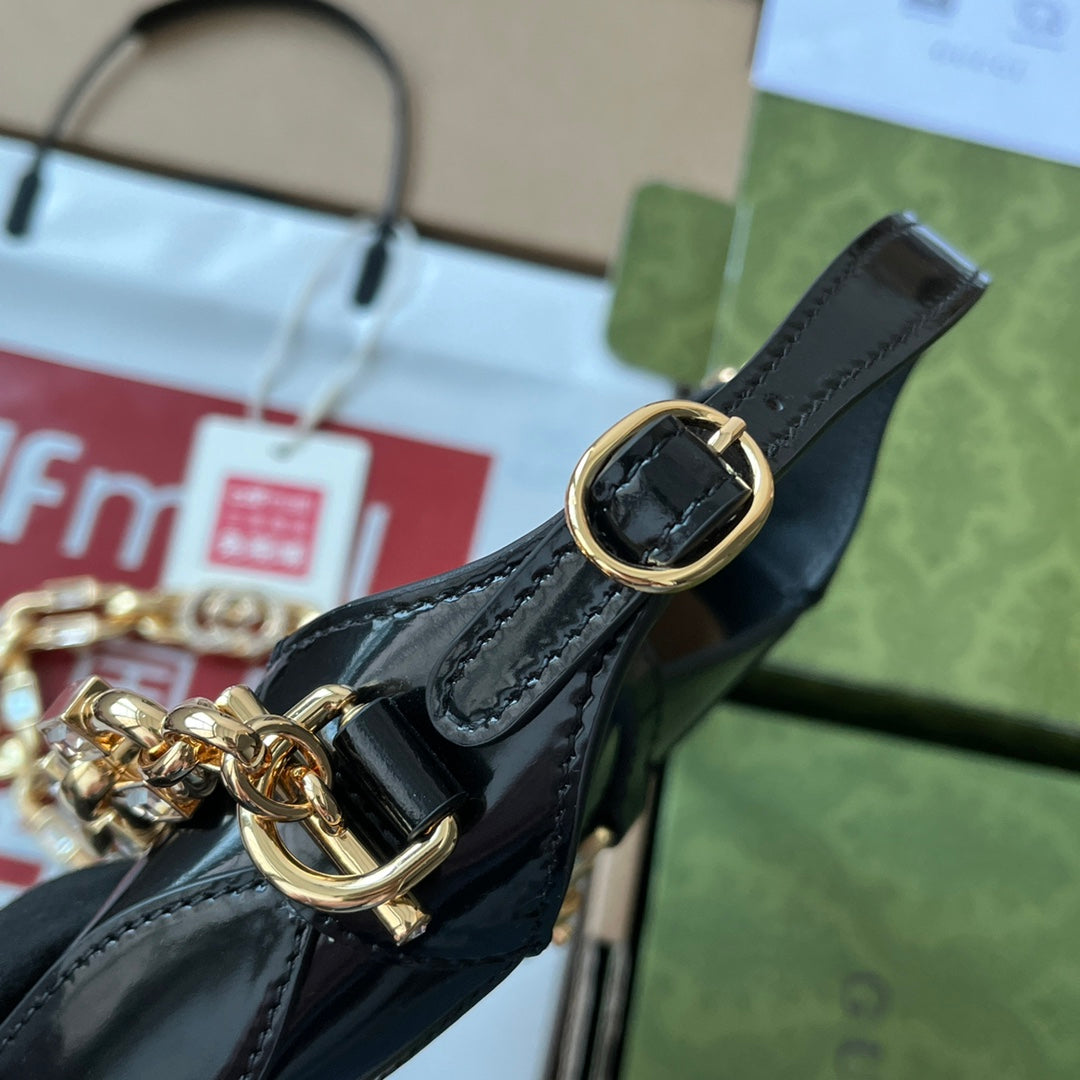 GG JACKIE MINI 19CM EN CUIR DE VEAU NOIR AVEC CHAÎNE