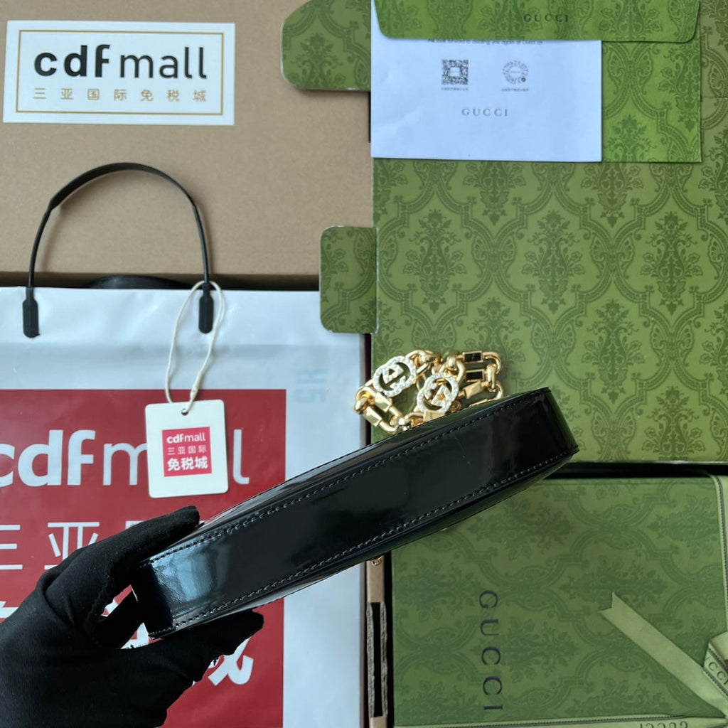 GG JACKIE MINI 19CM EN CUIR DE VEAU NOIR AVEC CHAÎNE