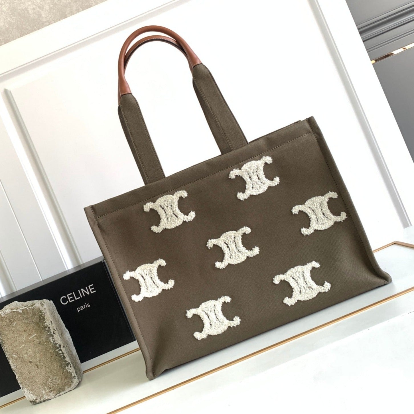 SAC CABAS EN TOILE MARRON FONCÉ 41 LOGO LETTRE