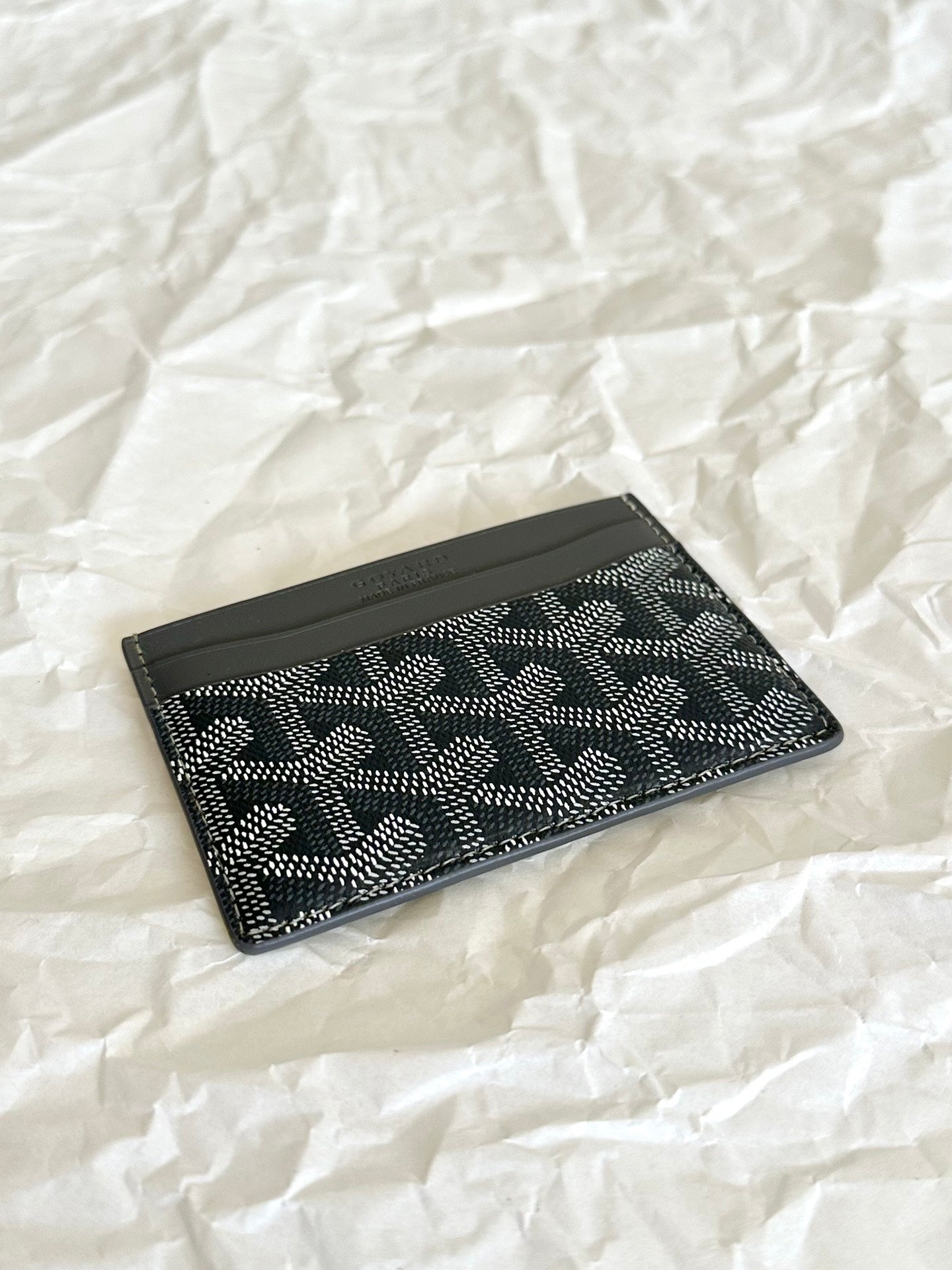 PORTE-CARTES SAINT-SULPICE 10 EN TOILE GOYARDINE GRIS NOIR ET CUIR DE VEAU