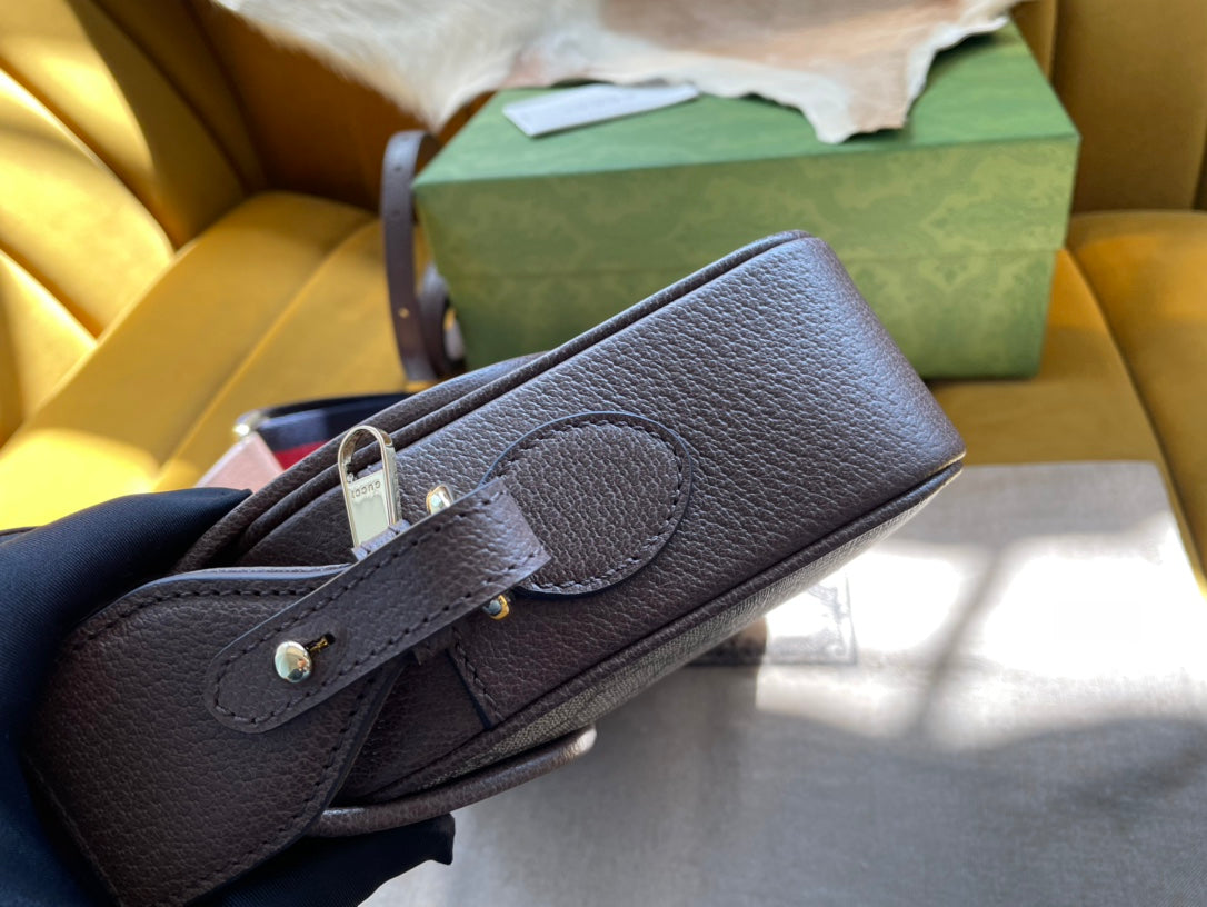 SAC GG OPHIDIA PETIT 23 EN TOILE SUPREME BEIGE ET ÉBÈNE
