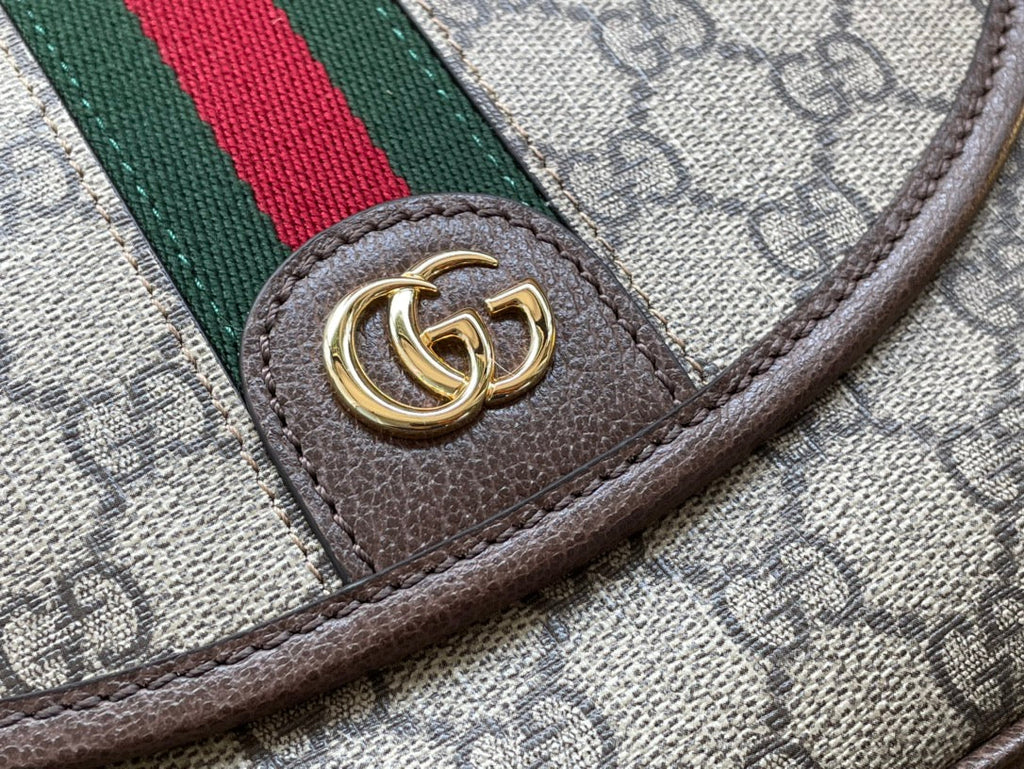 SAC GG OPHIDIA PETIT 23 EN TOILE SUPREME BEIGE ET ÉBÈNE
