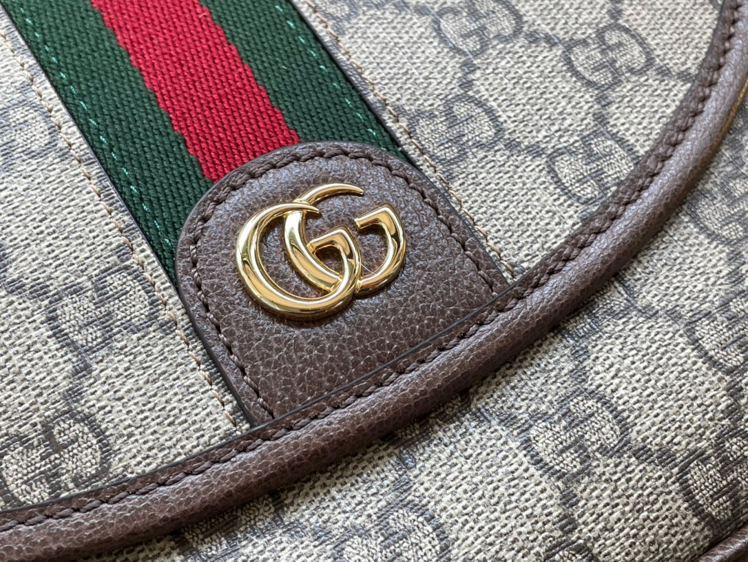 SAC GG OPHIDIA PETIT 23 EN TOILE SUPREME BEIGE ET ÉBÈNE