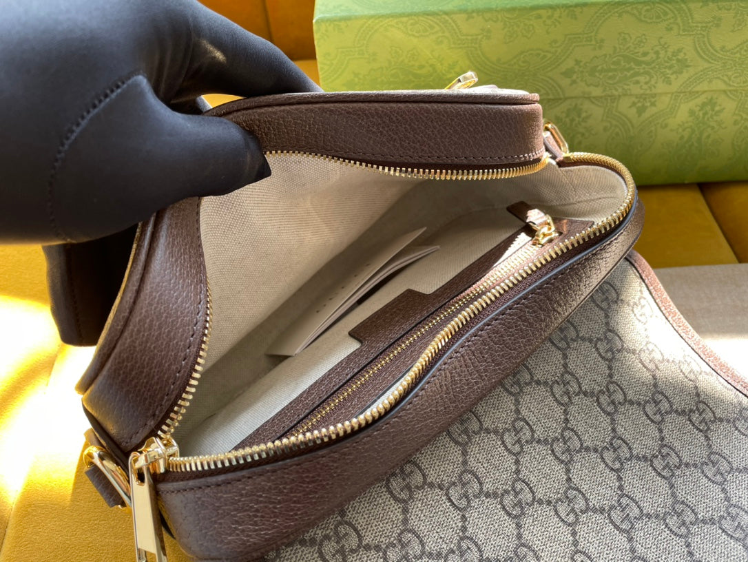 SAC GG OPHIDIA PETIT 23 EN TOILE SUPREME BEIGE ET ÉBÈNE