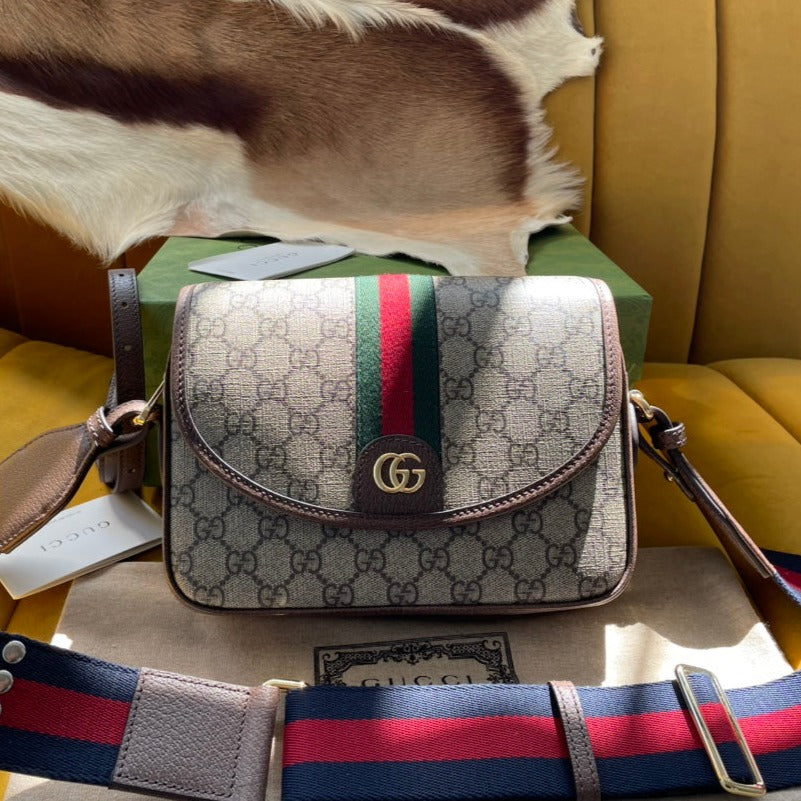 SAC GG OPHIDIA PETIT 23 EN TOILE SUPREME BEIGE ET ÉBÈNE