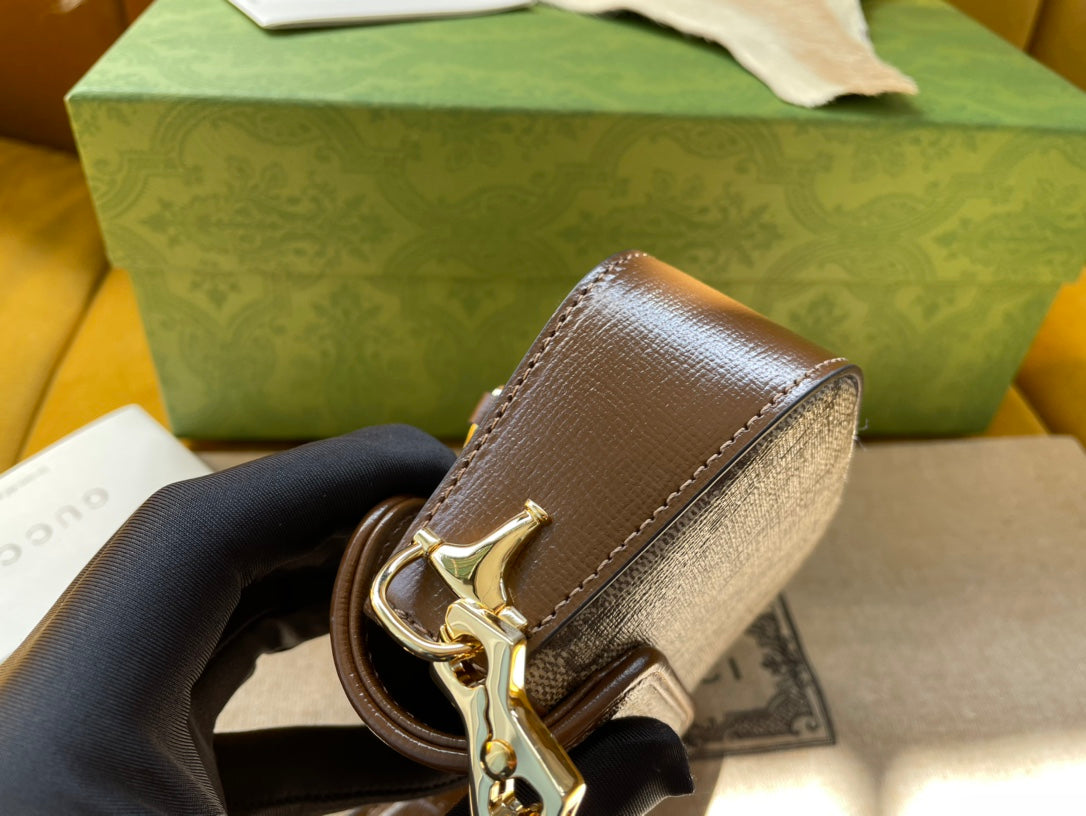 SAC SUPER MINI GG 12 HORSEBIT 1955 EN TOILE BEIGE ET CUIR DE VEAU ÉBÈNE