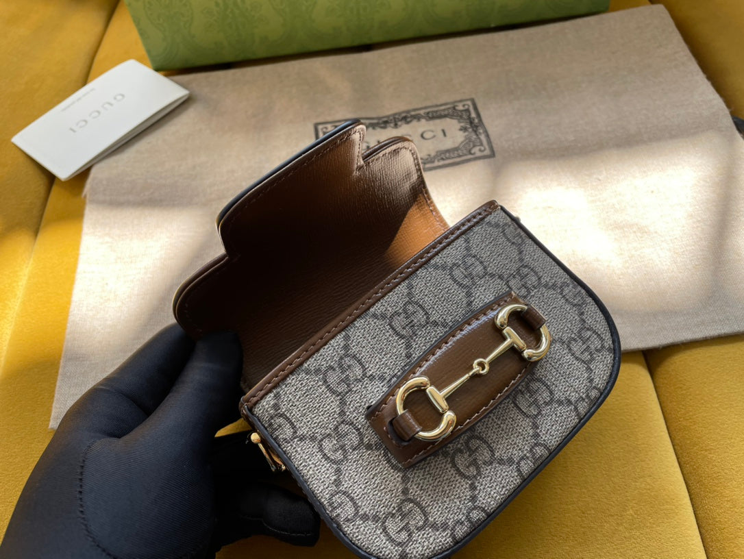 SAC SUPER MINI GG 12 HORSEBIT 1955 EN TOILE BEIGE ET CUIR DE VEAU ÉBÈNE