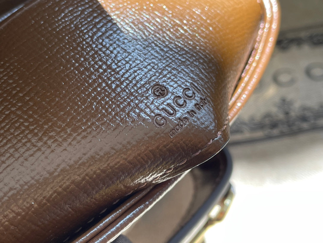 SAC SUPER MINI GG 12 HORSEBIT 1955 EN TOILE BEIGE ET CUIR DE VEAU ÉBÈNE