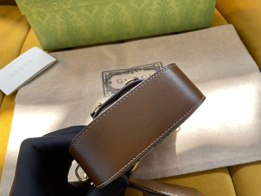 SAC SUPER MINI GG 12 HORSEBIT 1955 EN TOILE BEIGE ET CUIR DE VEAU ÉBÈNE