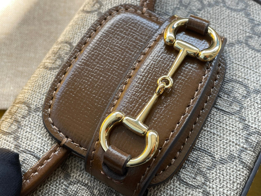 SAC SUPER MINI GG 12 HORSEBIT 1955 EN TOILE BEIGE ET CUIR DE VEAU ÉBÈNE
