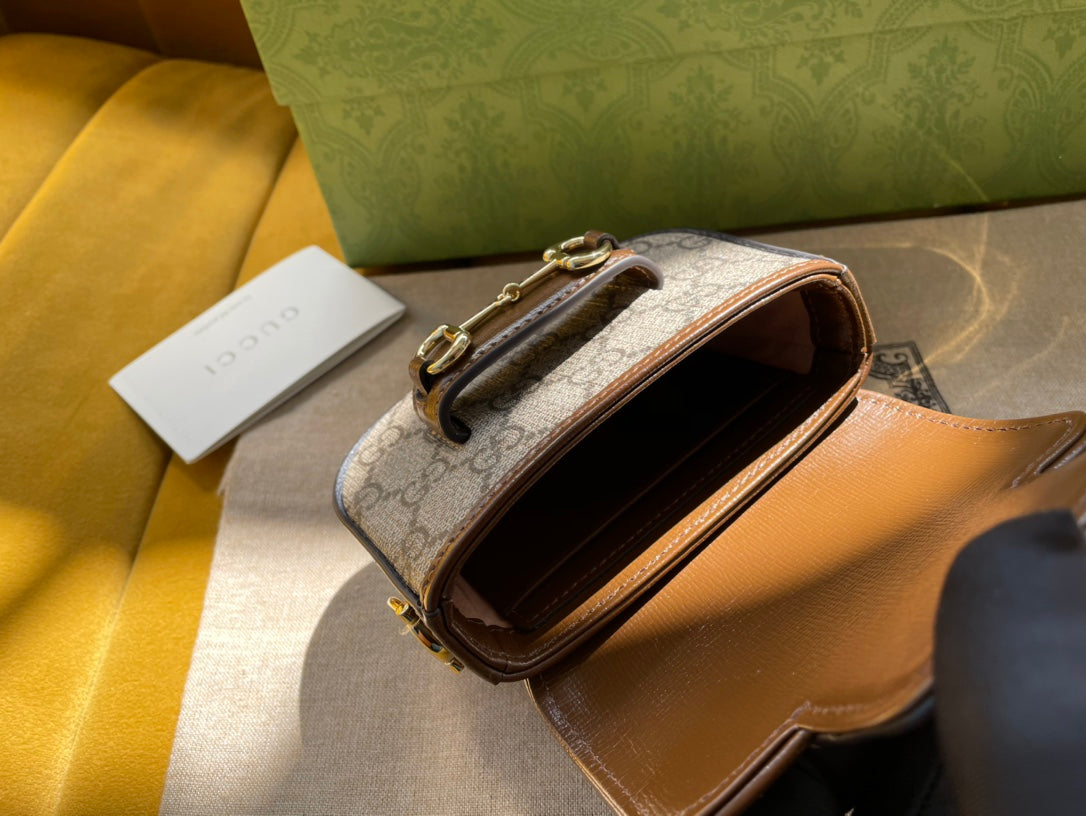 SAC SUPER MINI GG 12 HORSEBIT 1955 EN TOILE BEIGE ET CUIR DE VEAU ÉBÈNE