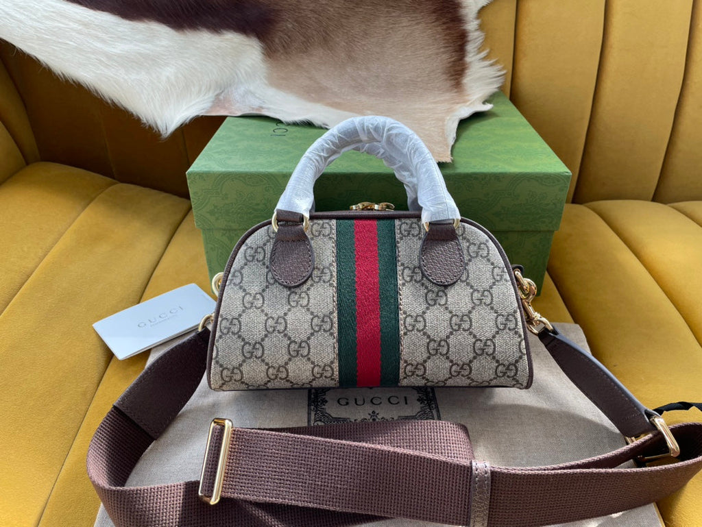 SAC À BANDOULIÈRE OPHIDIA GG SMALL 21 EN TOILE SUPRÊME BEIGE ET ÉBÈNE