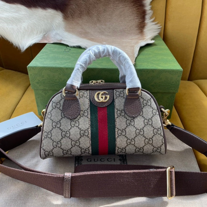 SAC À BANDOULIÈRE OPHIDIA GG SMALL 21 EN TOILE SUPRÊME BEIGE ET ÉBÈNE