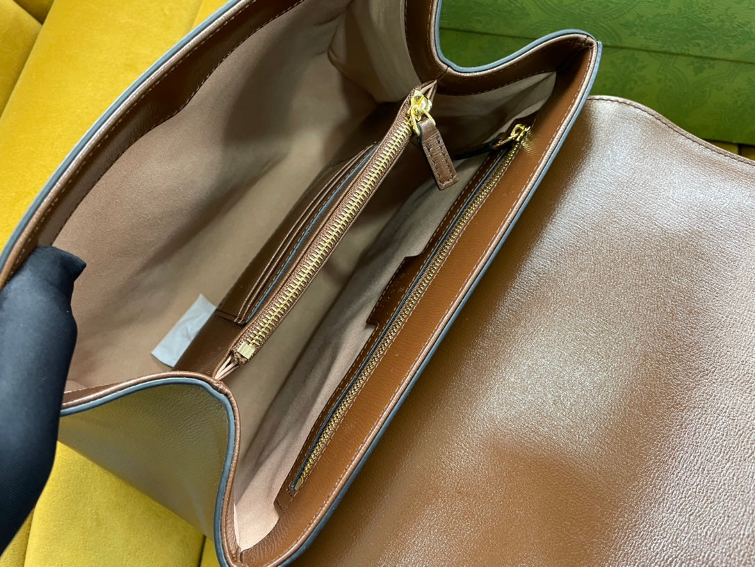 GG HORSEBIT 1955 PETIT SAC 29 EN TOILE BEIGE ET CUIR DE VEAU MARRON CLAIR