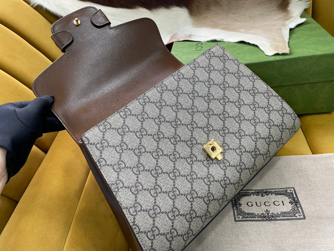 GG HORSEBIT 1955 PETIT SAC 29 EN TOILE BEIGE ET CUIR DE VEAU MARRON CLAIR