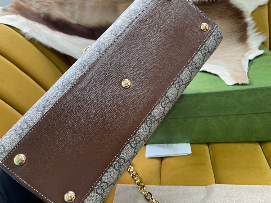 GG HORSEBIT 1955 PETIT SAC 29 EN TOILE BEIGE ET CUIR DE VEAU MARRON CLAIR