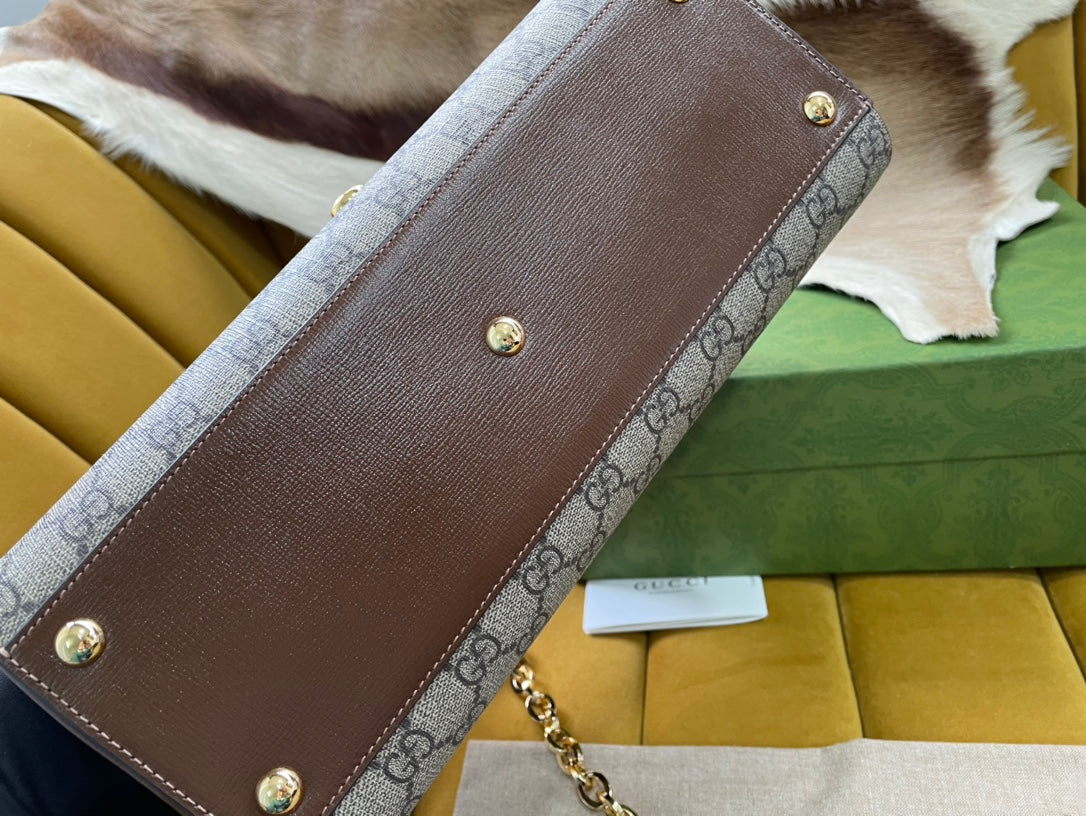 GG HORSEBIT 1955 PETIT SAC 29 EN TOILE BEIGE ET CUIR DE VEAU MARRON CLAIR