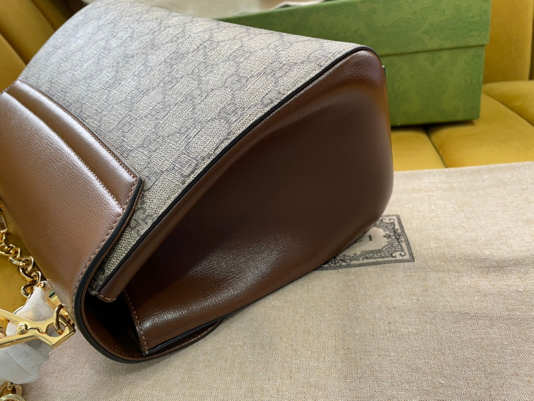 GG HORSEBIT 1955 PETIT SAC 29 EN TOILE BEIGE ET CUIR DE VEAU MARRON CLAIR