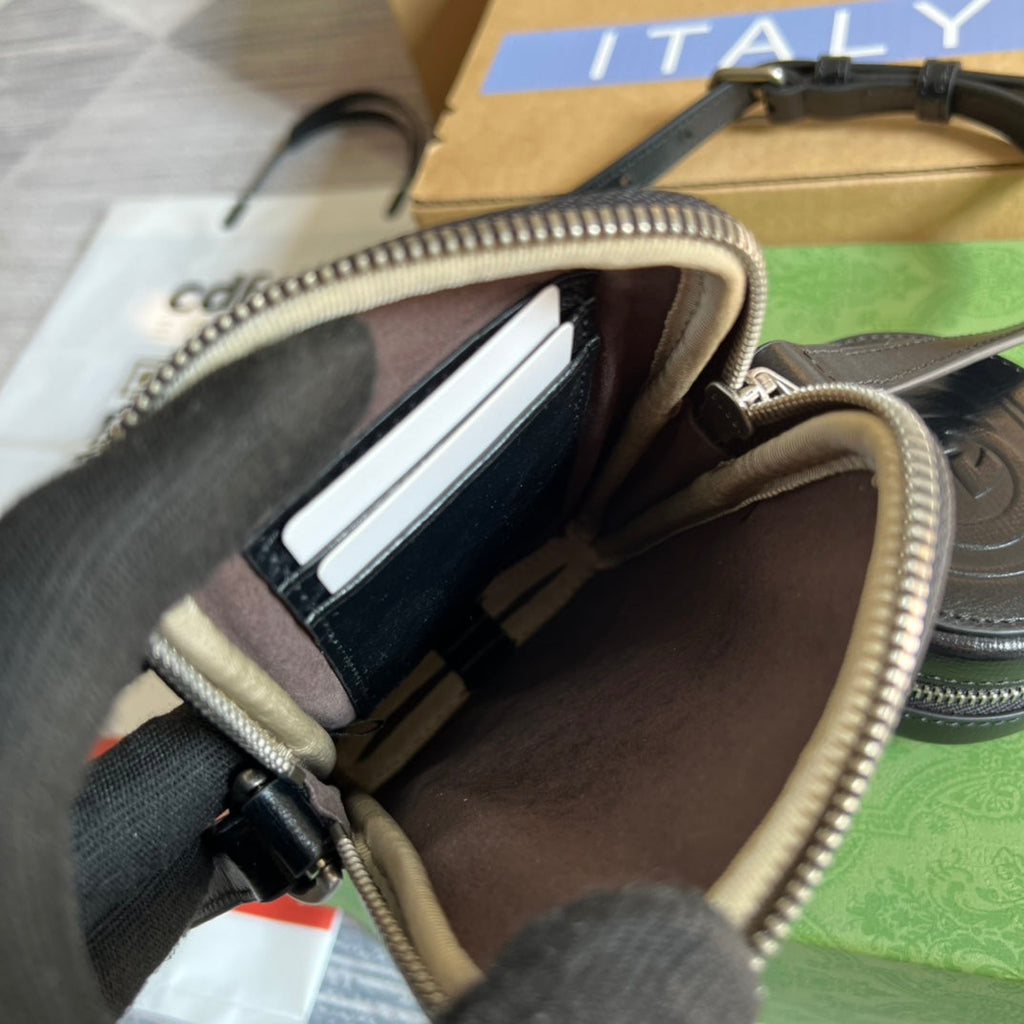 MINI SAC 17 EN CUIR DE VEAU NOIR ET TOILE