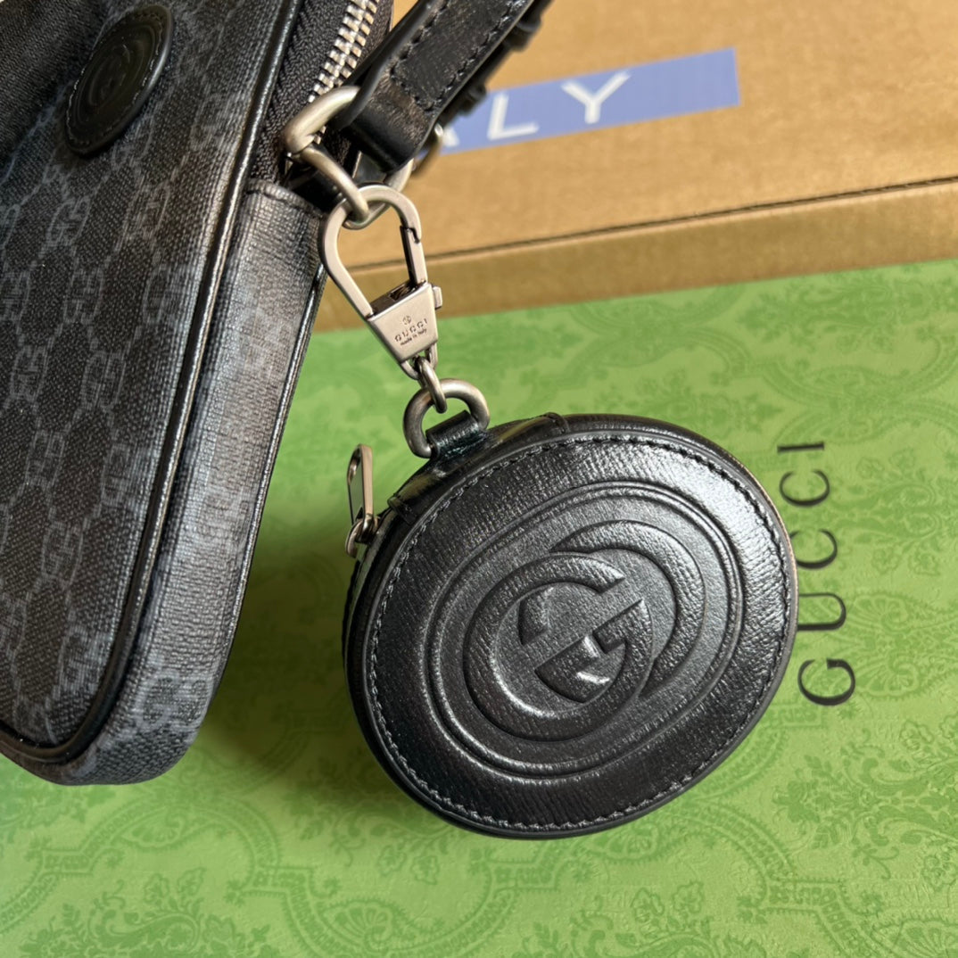MINI SAC 17 EN CUIR DE VEAU NOIR ET TOILE