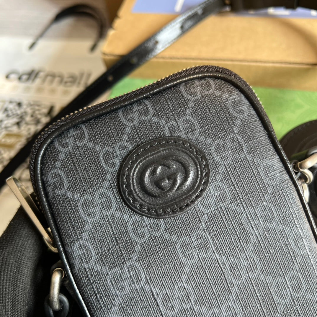 MINI SAC 17 EN CUIR DE VEAU NOIR ET TOILE