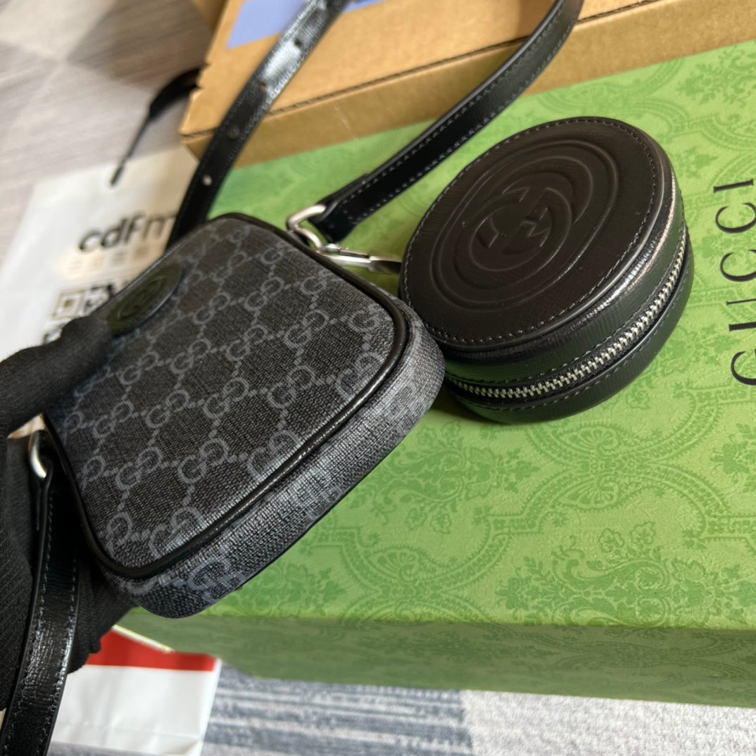 MINI SAC 17 EN CUIR DE VEAU NOIR ET TOILE