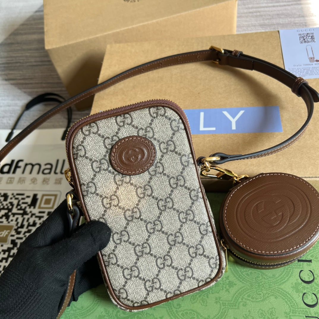MINI SAC 17 EN CUIR DE VEAU MARRON ET TOILE BEIGE