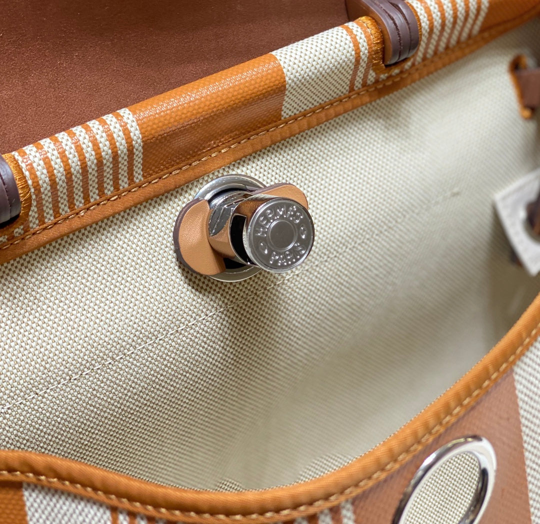 HERBAG 31 TOILE WHITE GOLD CANVAS GOLD COWHIDE LEATHER