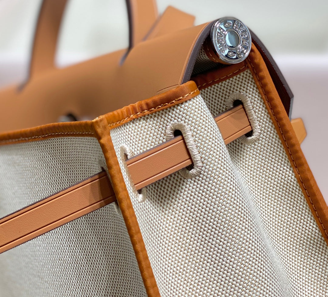 HERBAG 31 TOILE WHITE CANVAS GOLD COWHIDE LEATHER