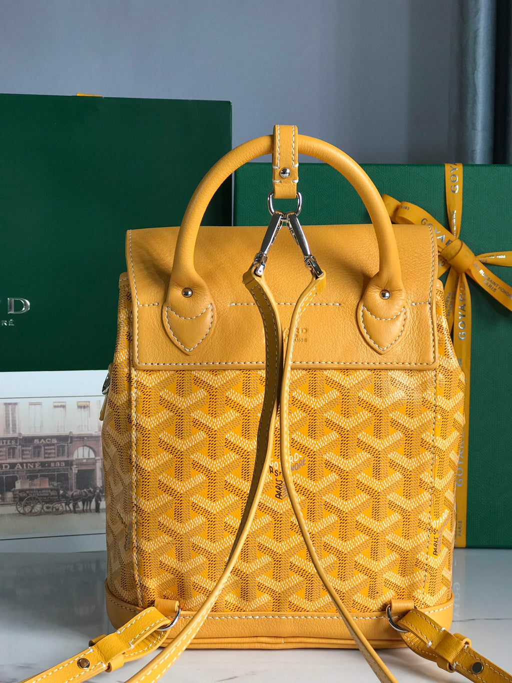 MINI SAC À DOS ALPIN 21 EN CUIR D'AGNEAU JAUNE ET TOILE GOYARDINE