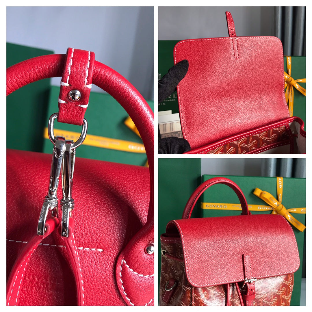 SAC À DOS ALPIN MINI 21 EN CUIR D'AGNEAU ROUGE CLASSIQUE ET TOILE GOYARDINE
