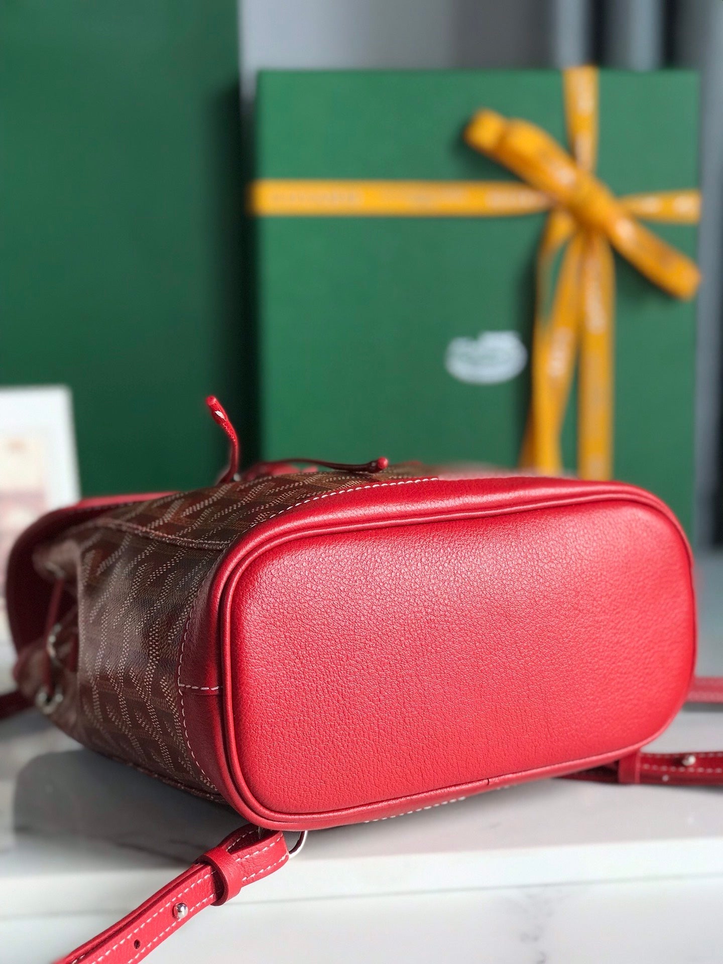 SAC À DOS ALPIN MINI 21 EN CUIR D'AGNEAU ROUGE CLASSIQUE ET TOILE GOYARDINE