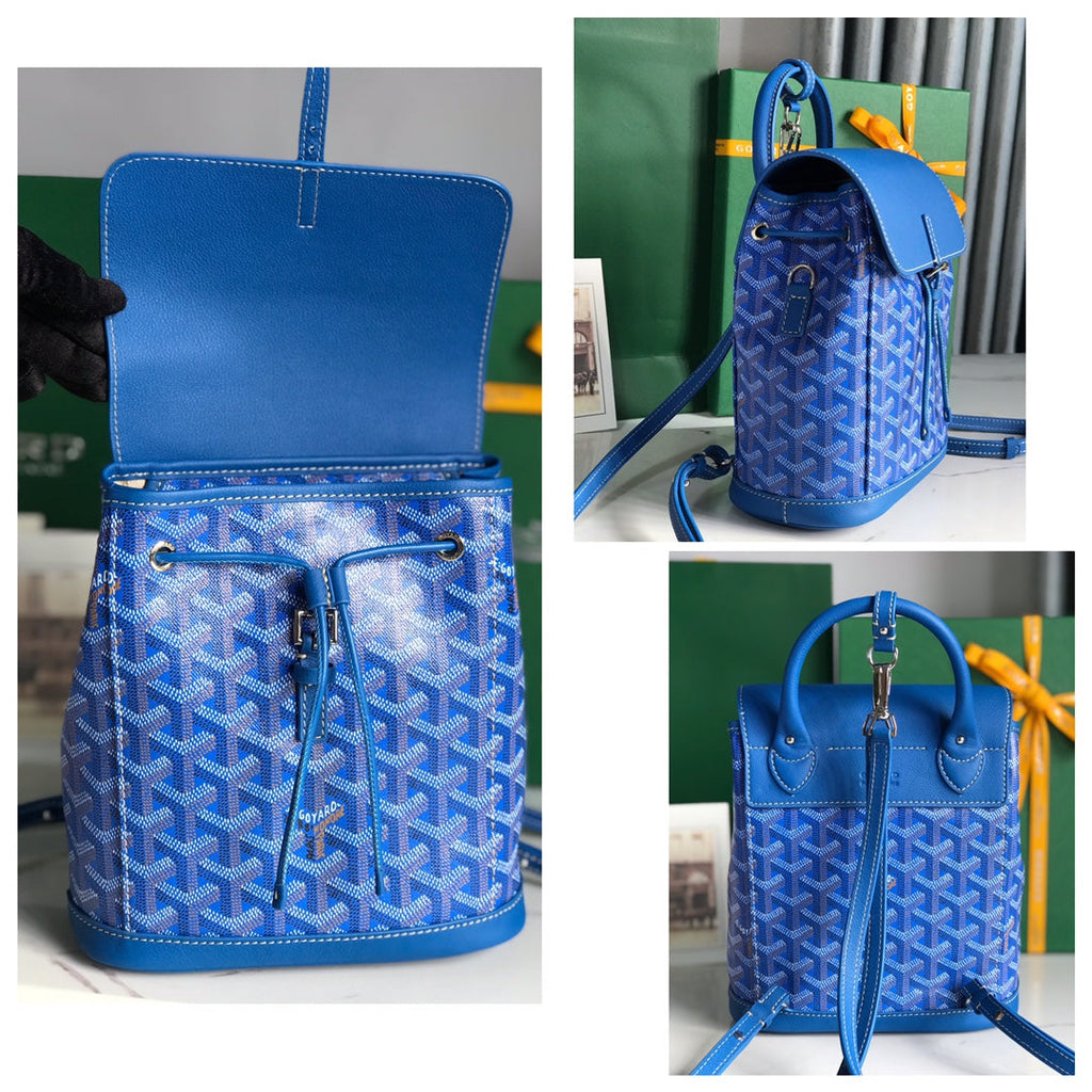 MINI SAC À DOS ALPIN 21 EN CUIR D'AGNEAU BLEU SAPHIR ET TOILE GOYARDINE