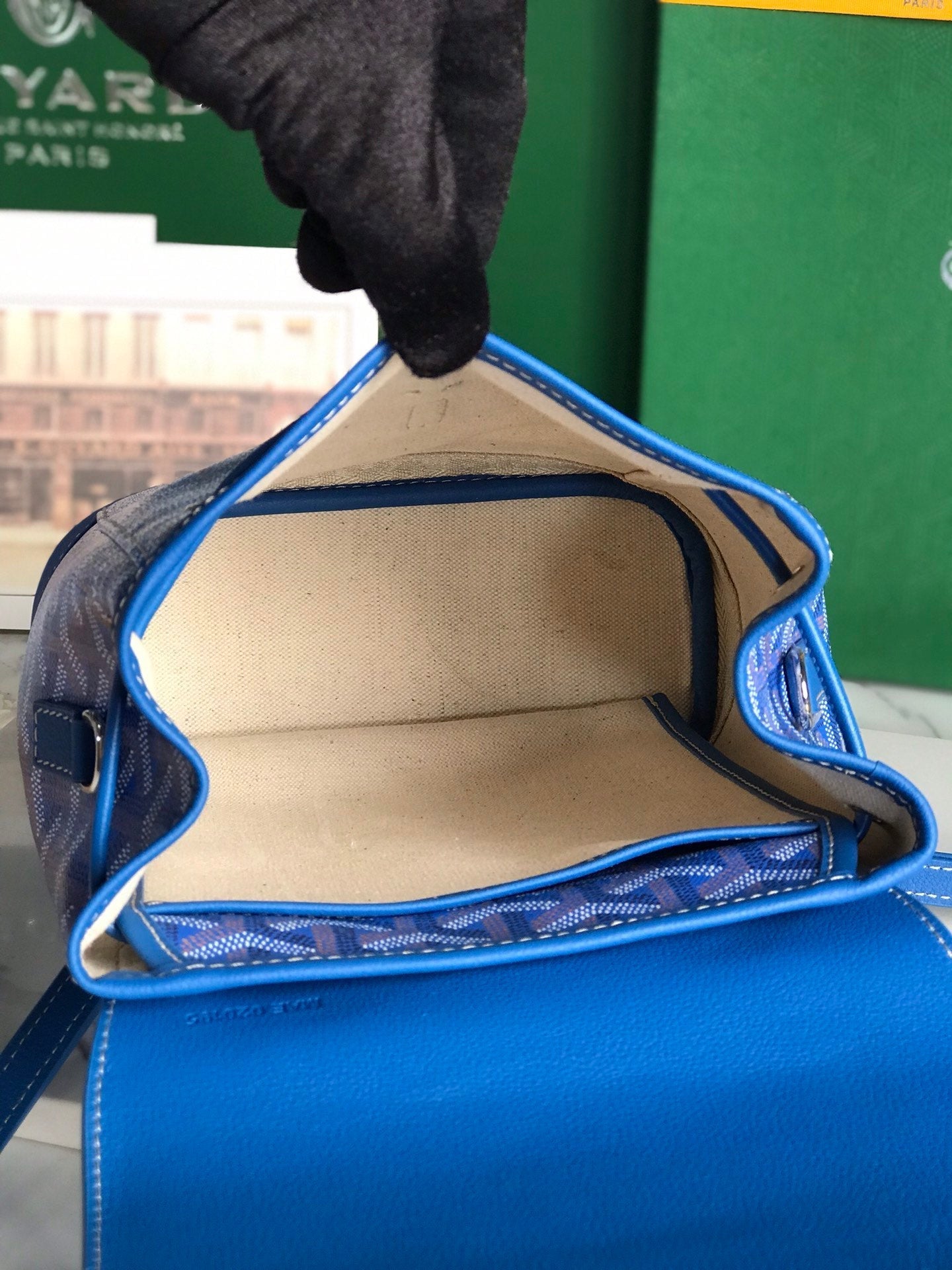 MINI SAC À DOS ALPIN 21 EN CUIR D'AGNEAU BLEU SAPHIR ET TOILE GOYARDINE