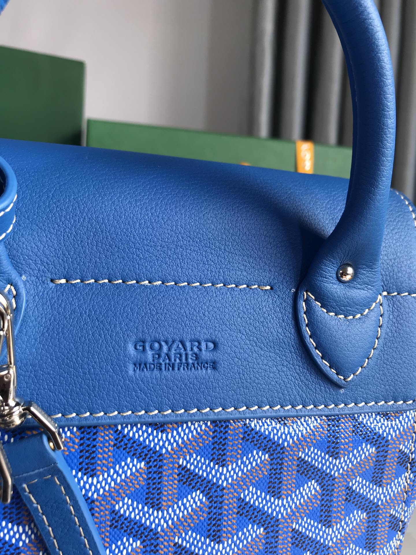 MINI SAC À DOS ALPIN 21 EN CUIR D'AGNEAU BLEU SAPHIR ET TOILE GOYARDINE