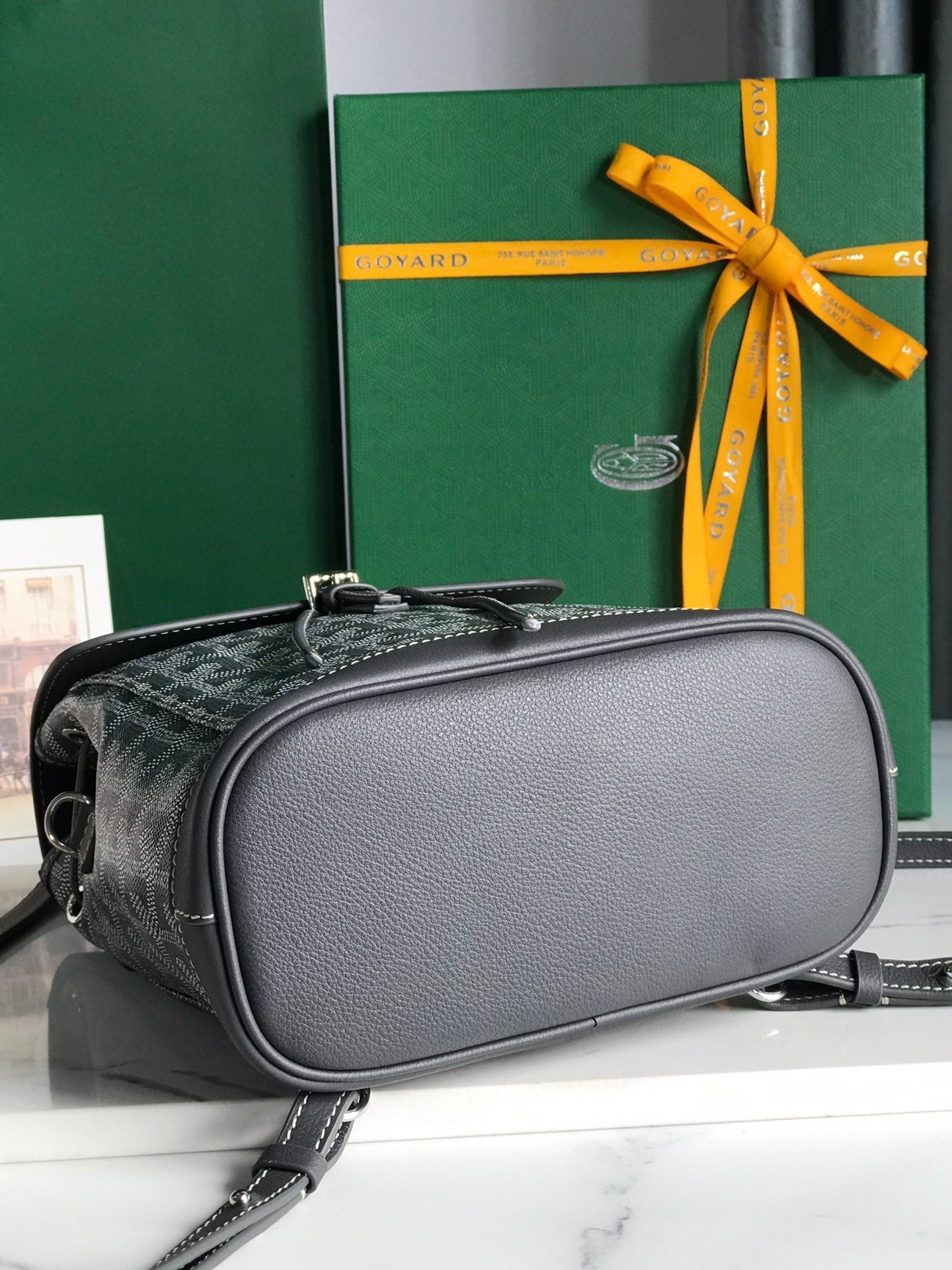 SAC À DOS ALPIN MINI 21 EN CUIR D'AGNEAU GRIS ET TOILE GOYARDINE
