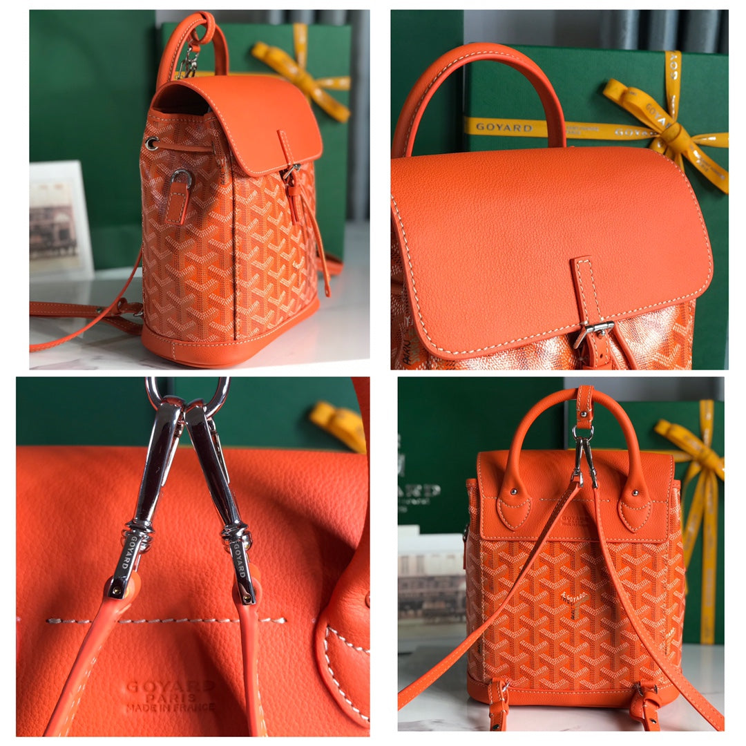 SAC À DOS ALPIN MINI 21 EN AGNEAU ORANGE ET TOILE GOYARDINE
