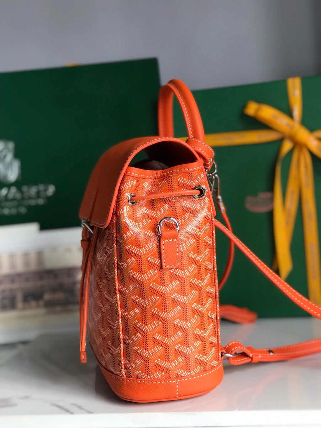 ALPIN MINI BACKPACK 21 IN ORANGE LAMBSKIN AND GOYARDINE CANVAS