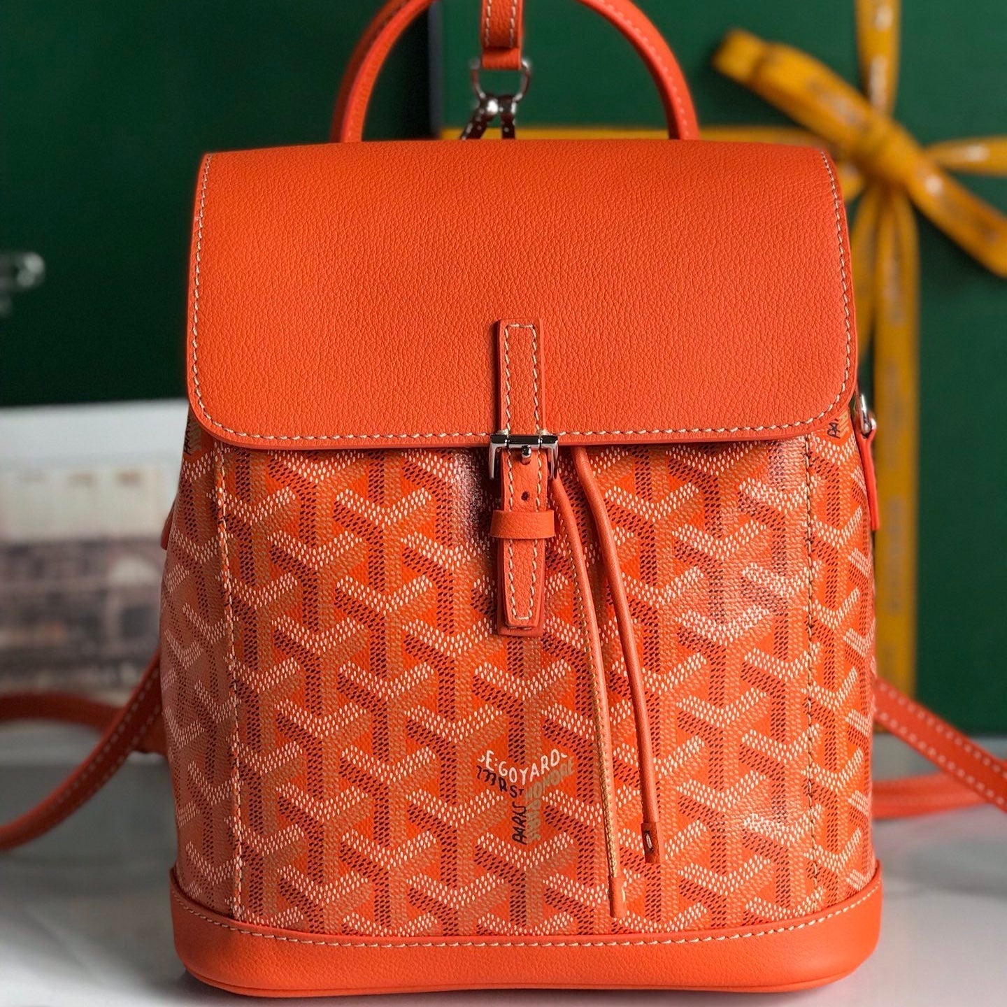 SAC À DOS ALPIN MINI 21 EN AGNEAU ORANGE ET TOILE GOYARDINE