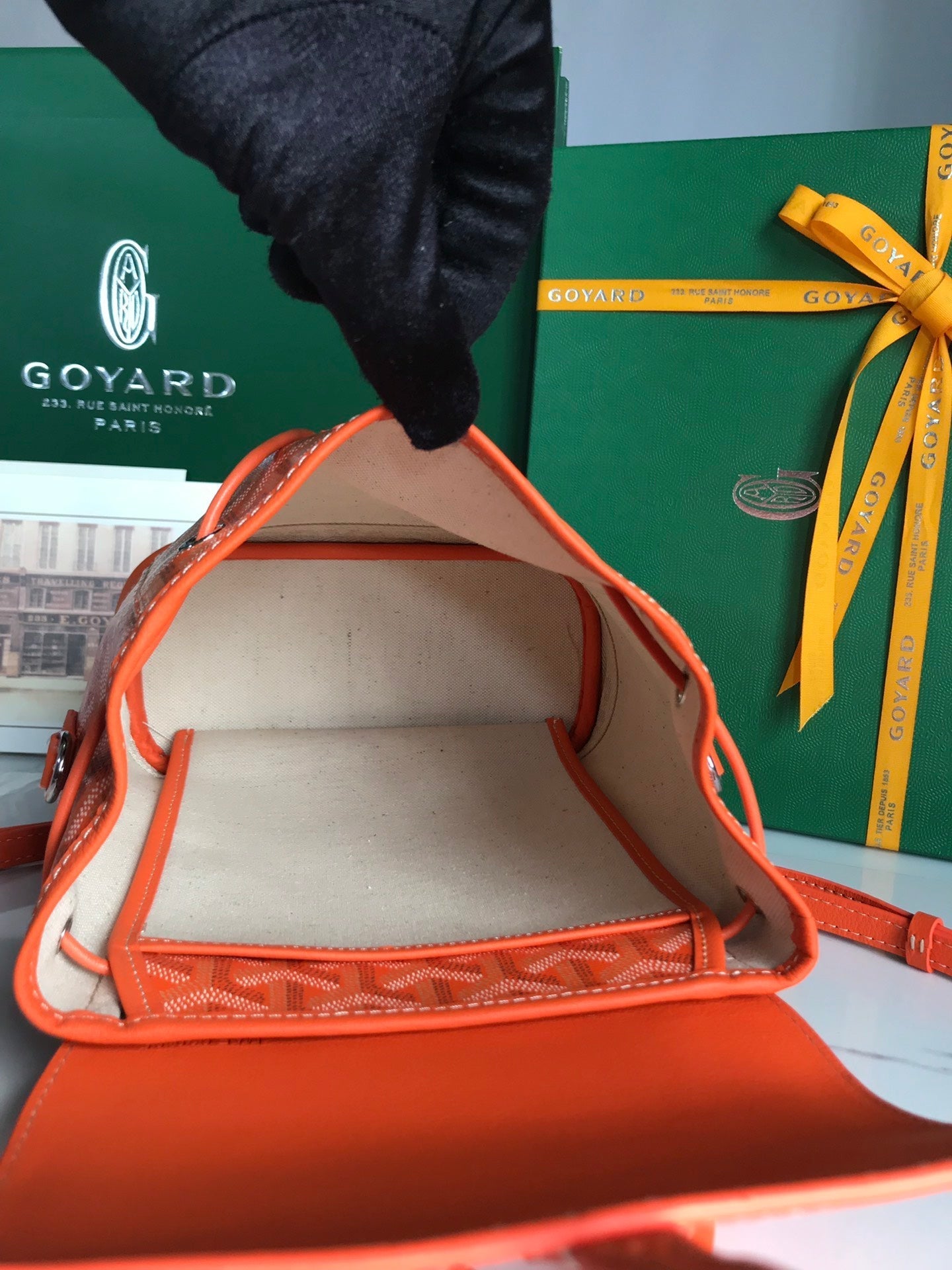 SAC À DOS ALPIN MINI 21 EN AGNEAU ORANGE ET TOILE GOYARDINE
