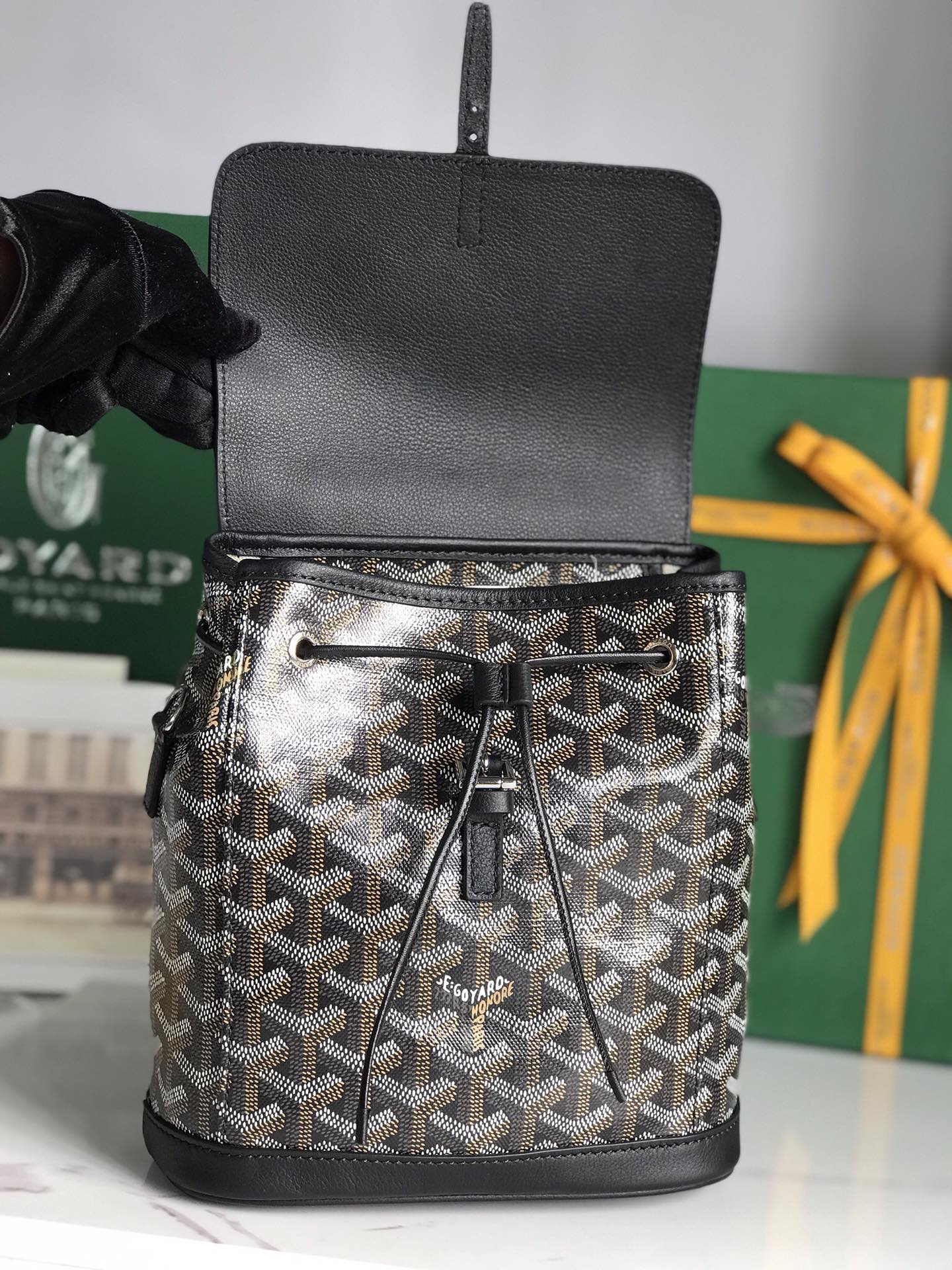 SAC À DOS ALPIN MINI 21 EN CUIR D'AGNEAU NOIR ET TOILE GOYARDINE