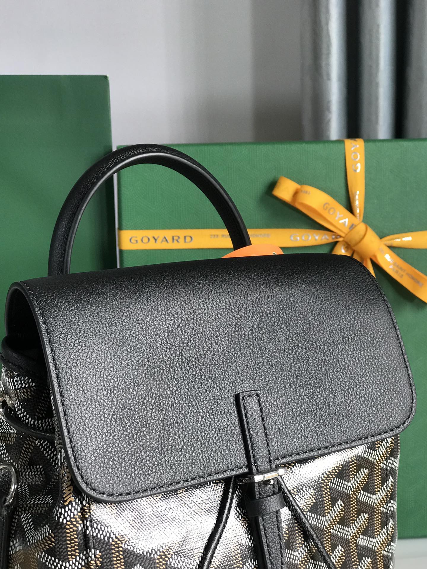 SAC À DOS ALPIN MINI 21 EN CUIR D'AGNEAU NOIR ET TOILE GOYARDINE