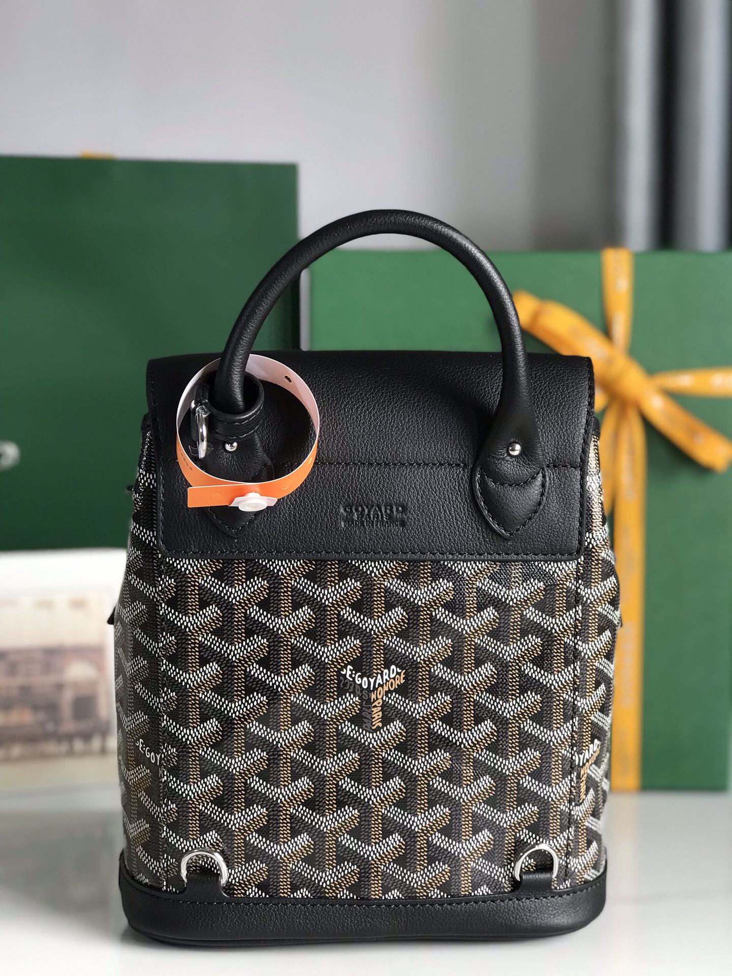 SAC À DOS ALPIN MINI 21 EN CUIR D'AGNEAU NOIR ET TOILE GOYARDINE