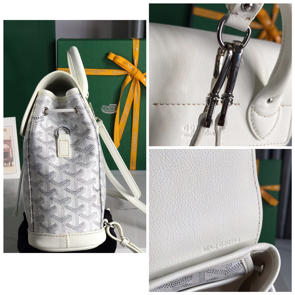 SAC À DOS ALPIN MINI 21 EN CUIR D'AGNEAU BLANC ET TOILE GOYARDINE