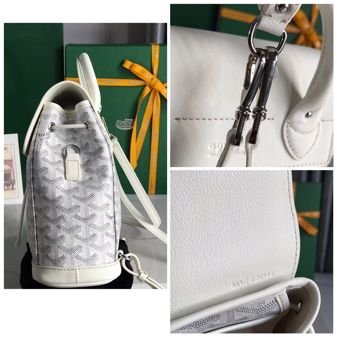 SAC À DOS ALPIN MINI 21 EN CUIR D'AGNEAU BLANC ET TOILE GOYARDINE