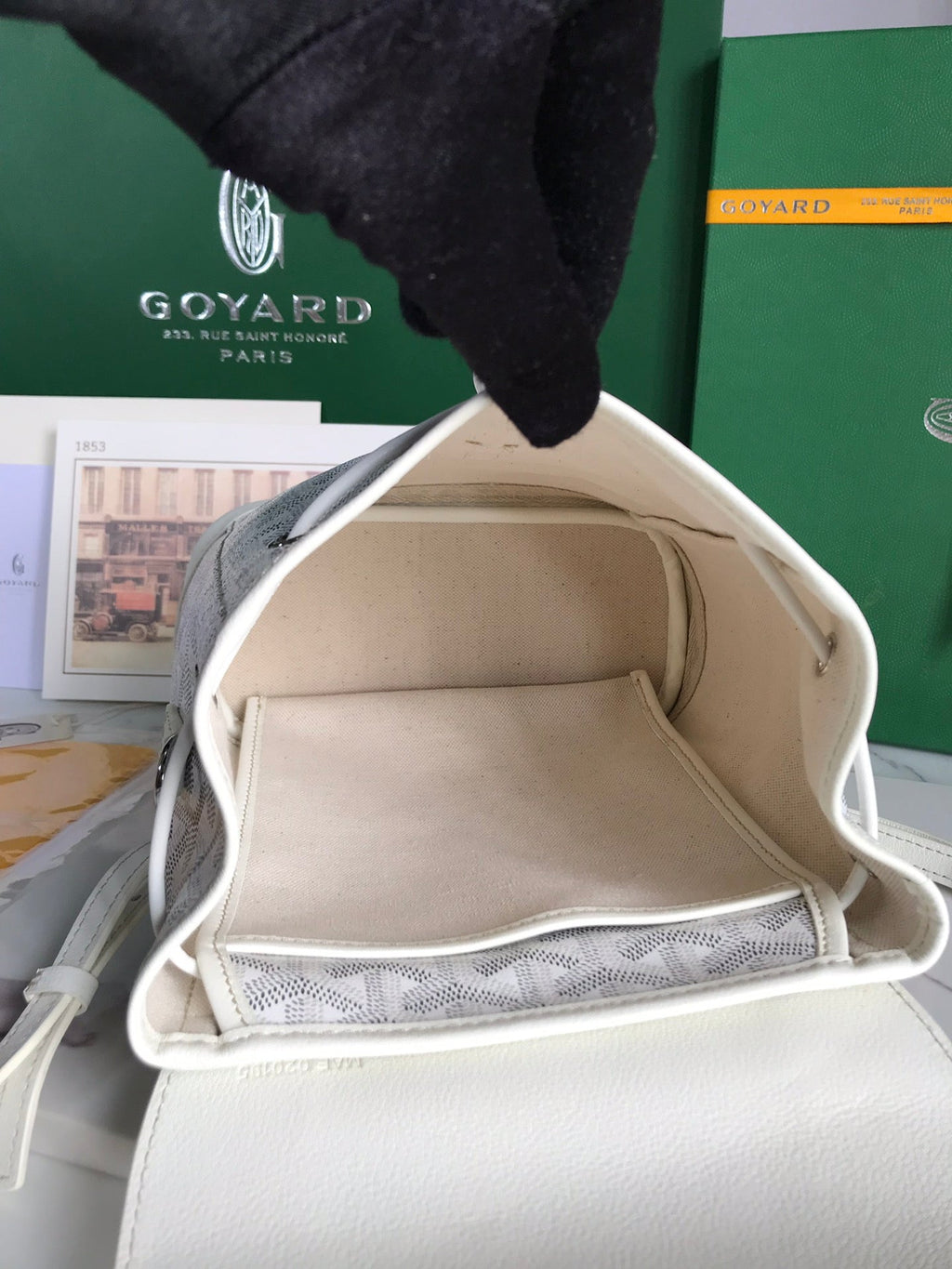 SAC À DOS ALPIN MINI 21 EN CUIR D'AGNEAU BLANC ET TOILE GOYARDINE