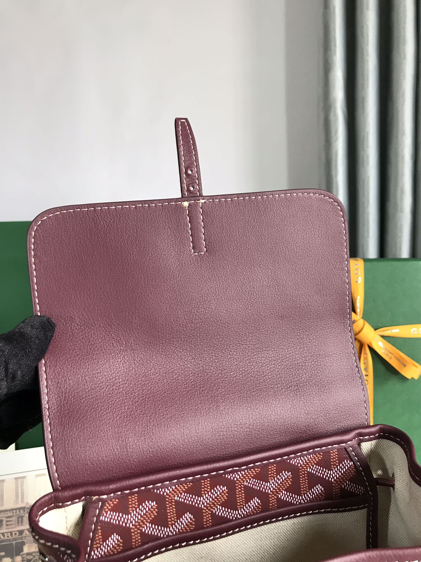 SAC À DOS ALPIN MINI 21 EN CUIR D'AGNEAU ROUGE VIN ET TOILE GOYARDINE